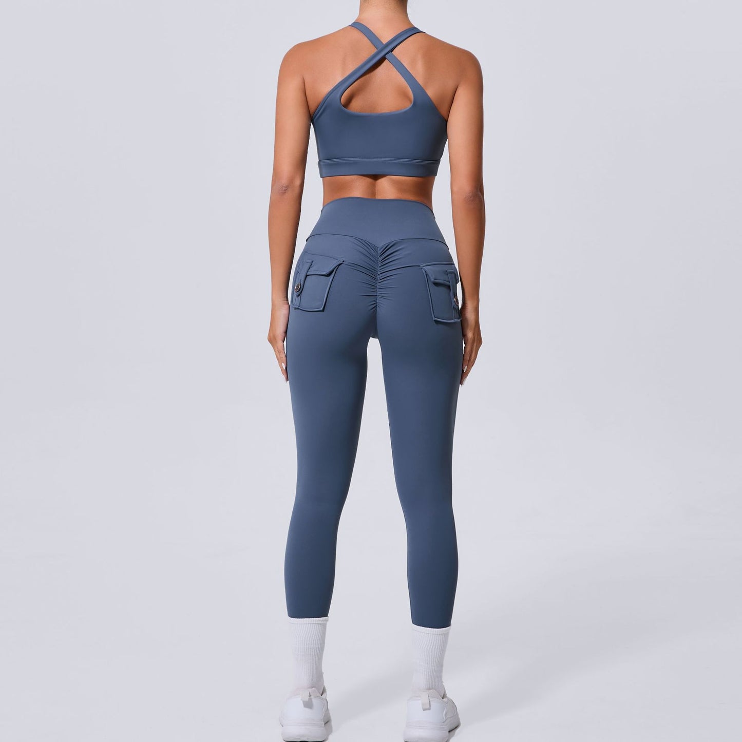 Autumn Sand Winter Pocket Nude Feel Tight Yoga High Waist Quick Drying Running Sports Workout Clothes Two Piece SetS