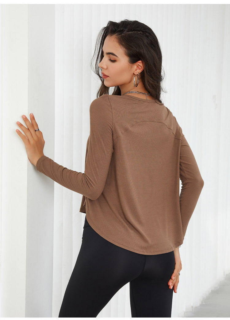 Loose Fitness Yoga Long Sleeve T shirt Quick Drying Blouse Autumn Thread Sports Workout Clothes Top Women