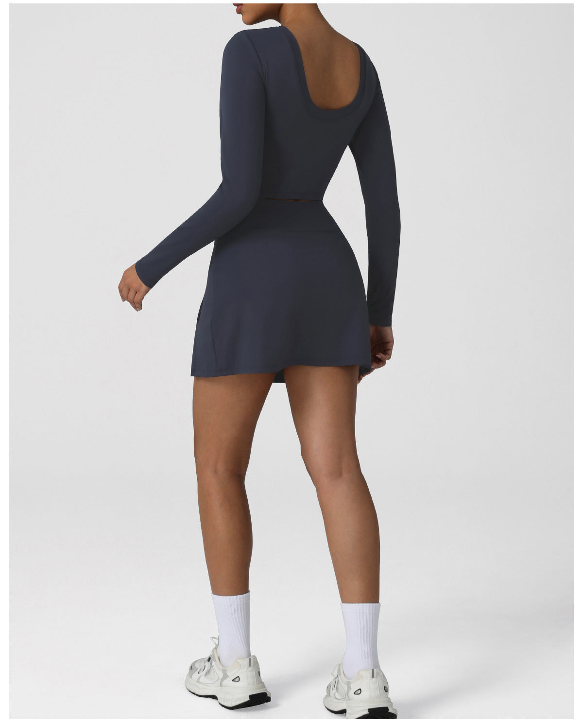 Nude Feel Tennis Women False Two Piece Skirted Leggings Slim Fit Sports Long Sleeved Top Set Outdoor Workout Clothes