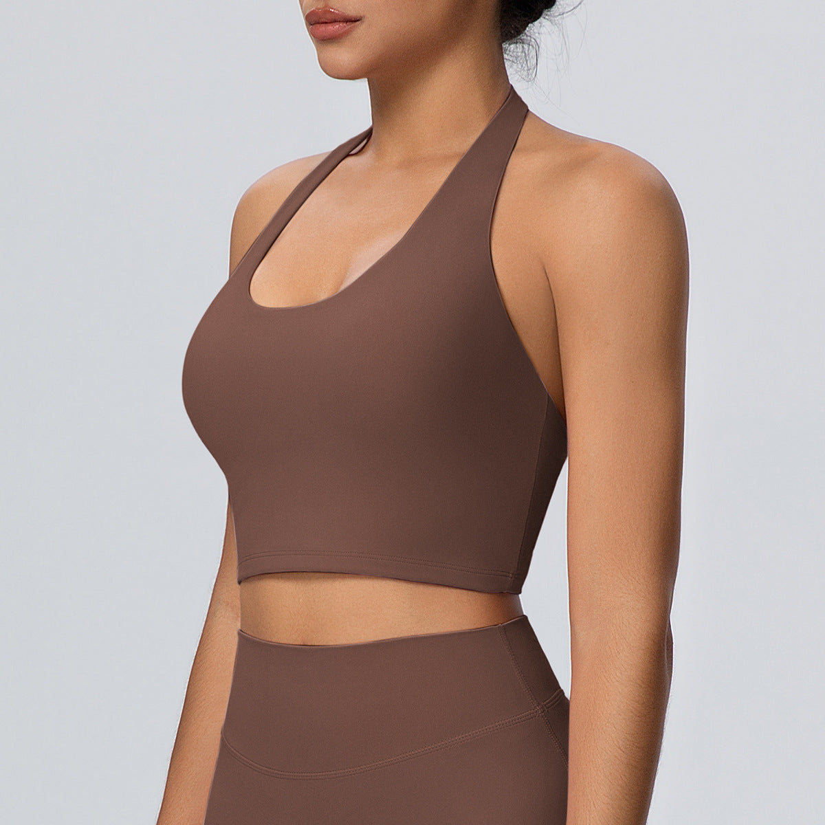 Solid Color Halter Beauty Back Nude Feel Yoga Vest Top Chest Pad Sports Bra Underwear Fitness Yoga Wear