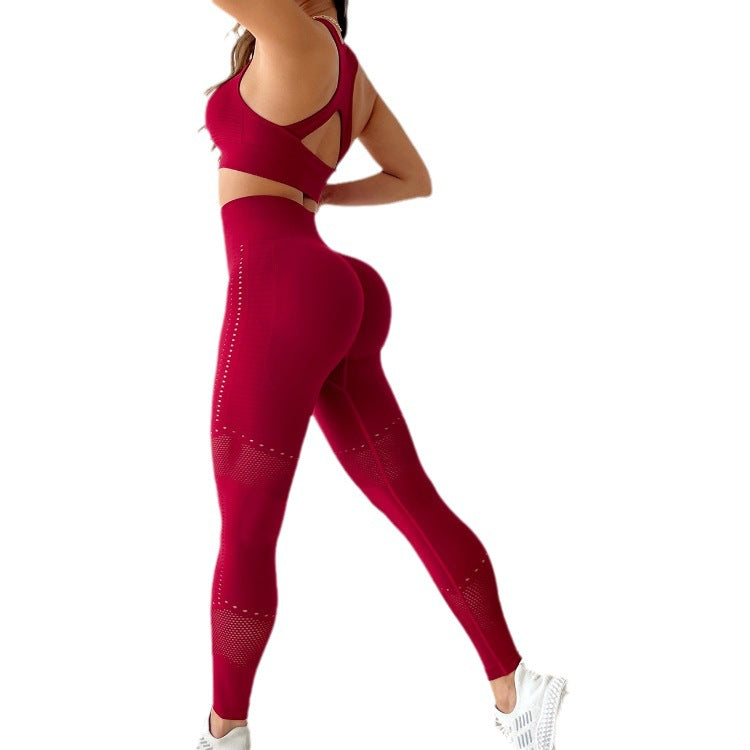 Sexy Gathering Bra Waist Slimming Hip Lifting Peach Trousers Running Yoga Workout Suit