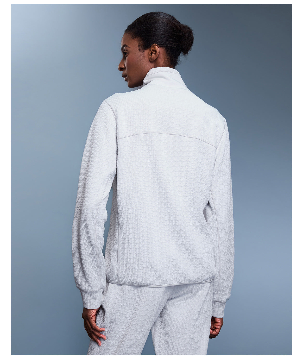 Waffle Slim Fit Stand Collar Sports Jacket Women Casual Loose Stitching Cardigan Autumn