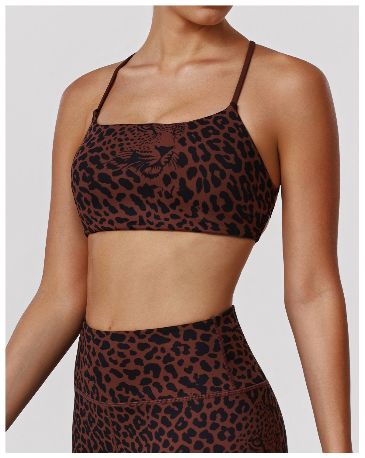 Leopard Print Thin Belt Beauty Back Yoga Push up Bras High Elastic Sports Underwear Fitness Vest with Chest Pad