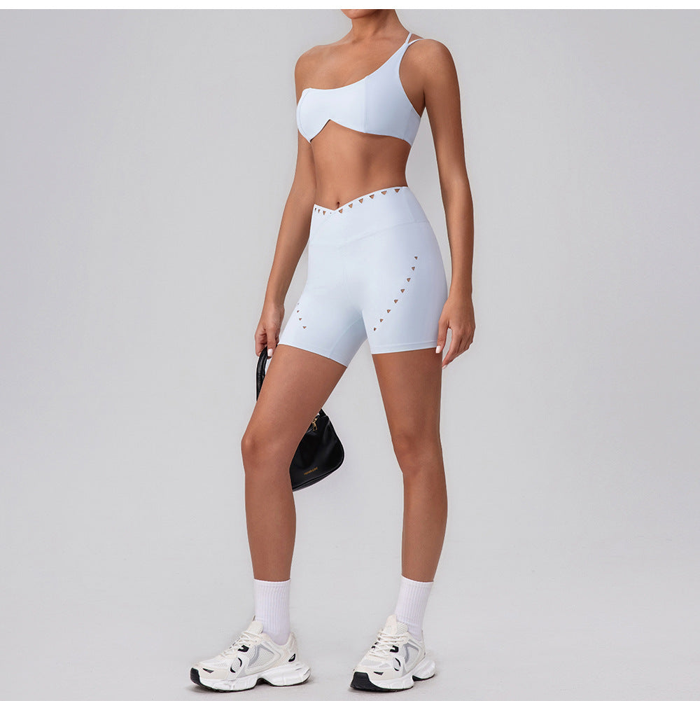 Summer Training Workout Clothes Outer Wear Beauty Back Hollow Out Cutout Vest Oblique Shoulder Yoga Bra Top Nude Feel Sports Underwear for Women