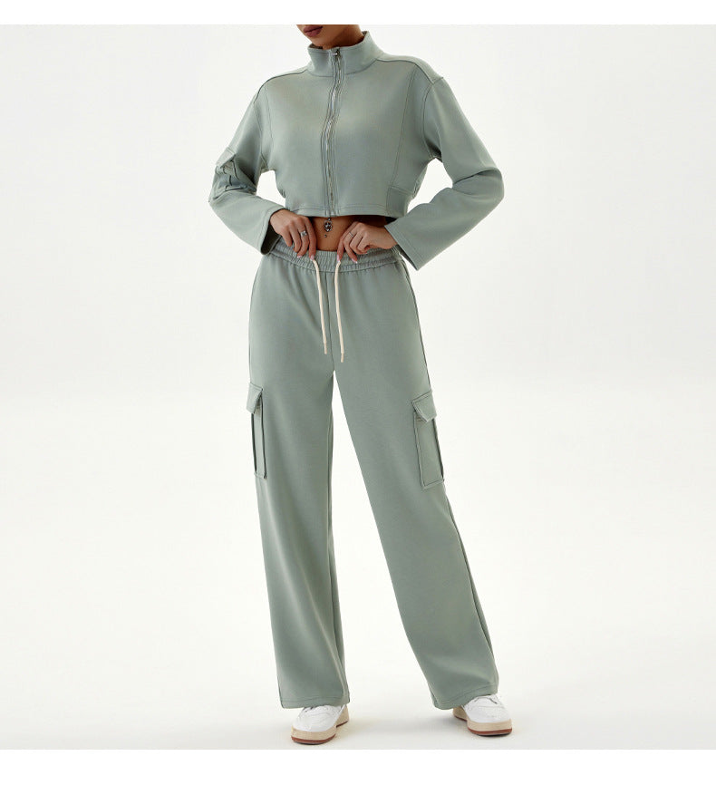Women Autumn Winter Workwear Casual Sports Sets Loose Jogging Yoga Clothes with Zipper