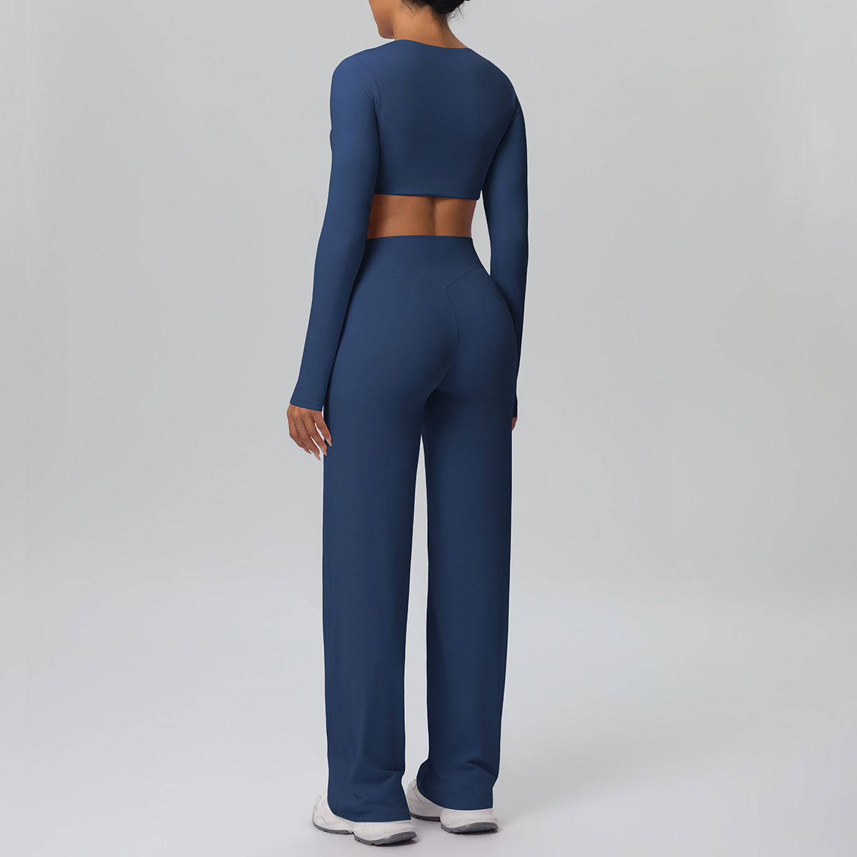 Women Long Sleeve Skin Friendly with Chest Pad Breathable Sports Drooping Straight Pants Yoga Set