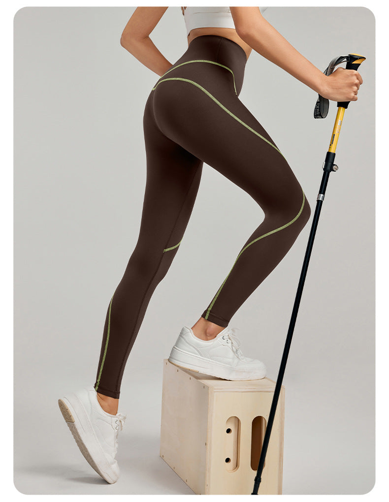 Antibacterial Inner Sports Trousers Contrasting Color Thread Nude Feel Fitness Tights Outer Wear High Waist Hip Lift Yoga Trousers
