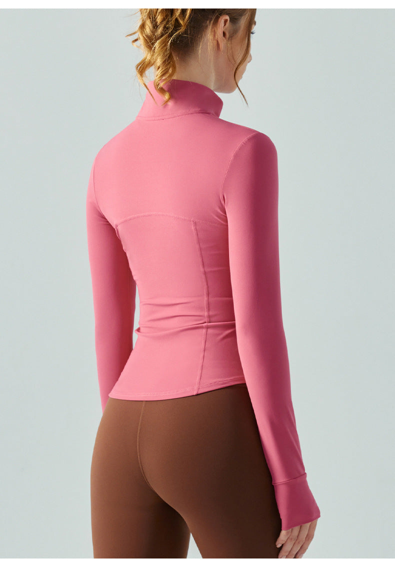 Windproof Stand Collar Yoga Clothes Coat Women Zipper Cardigan Slim Fit Slimming Sports Long Sleeve Workout Clothes Autumn Winter