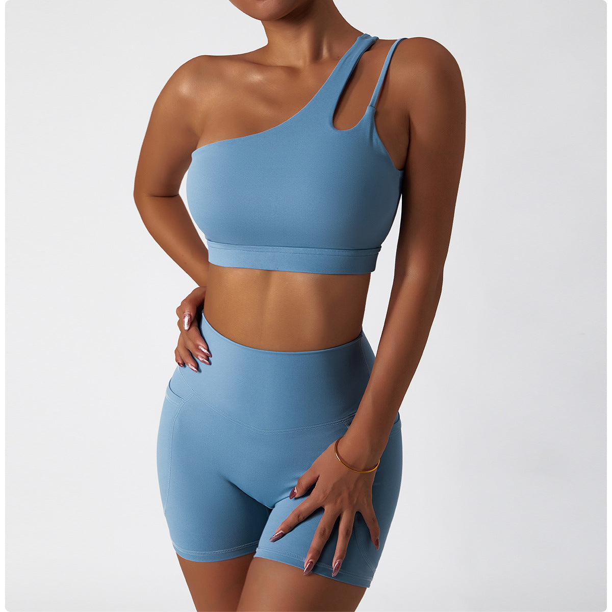 Sollinarry Oblique One Shoulder Shockproof Yoga Bra Cloud Sense Beauty Back Exercise Underwear Irregular Asymmetric Shoulder Strap Running Vest Top