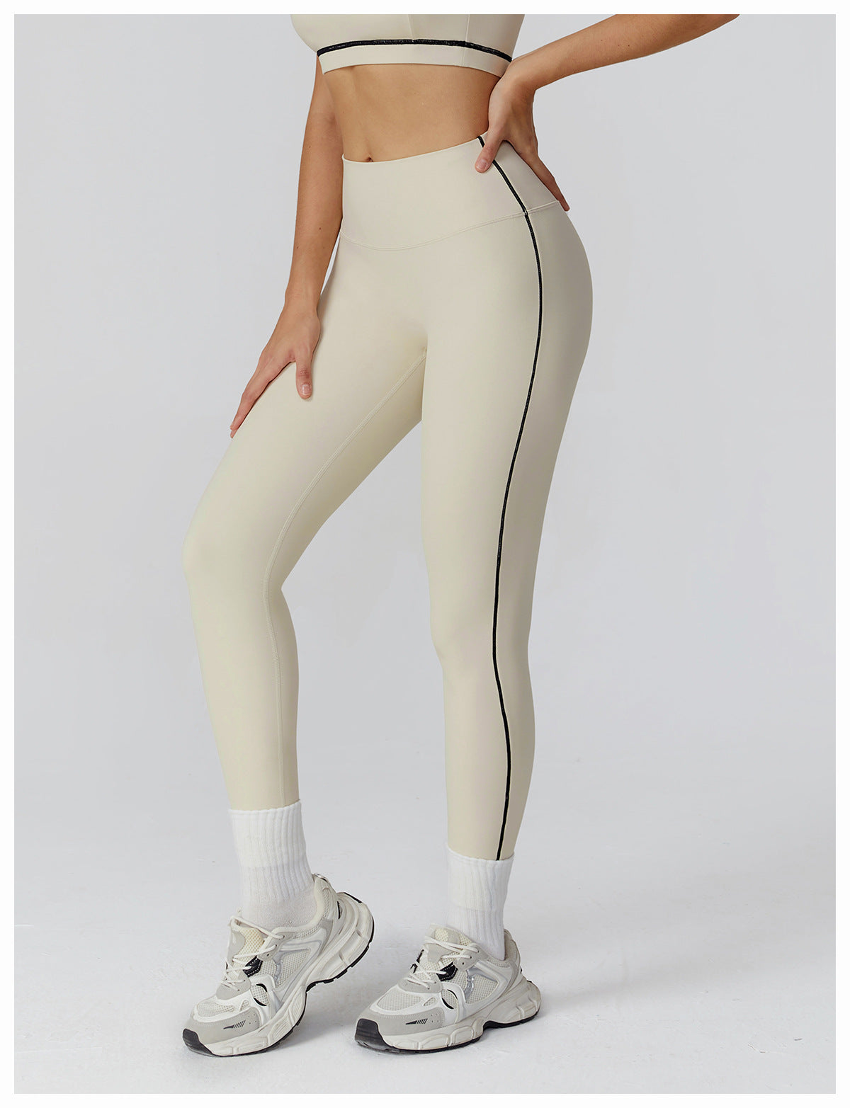 Sollinarry Contrast Color Brushed Yoga Trousers High Waist Tight Trousers Outdoor Cycling Running Exercise Workout Pants