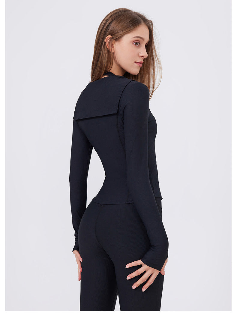 Quick Drying Slim Fit Yoga Clothes Women Sports Sailor Collar Running Jacket Zip Up Shirt Outer Casual Jacket Workout Clothes