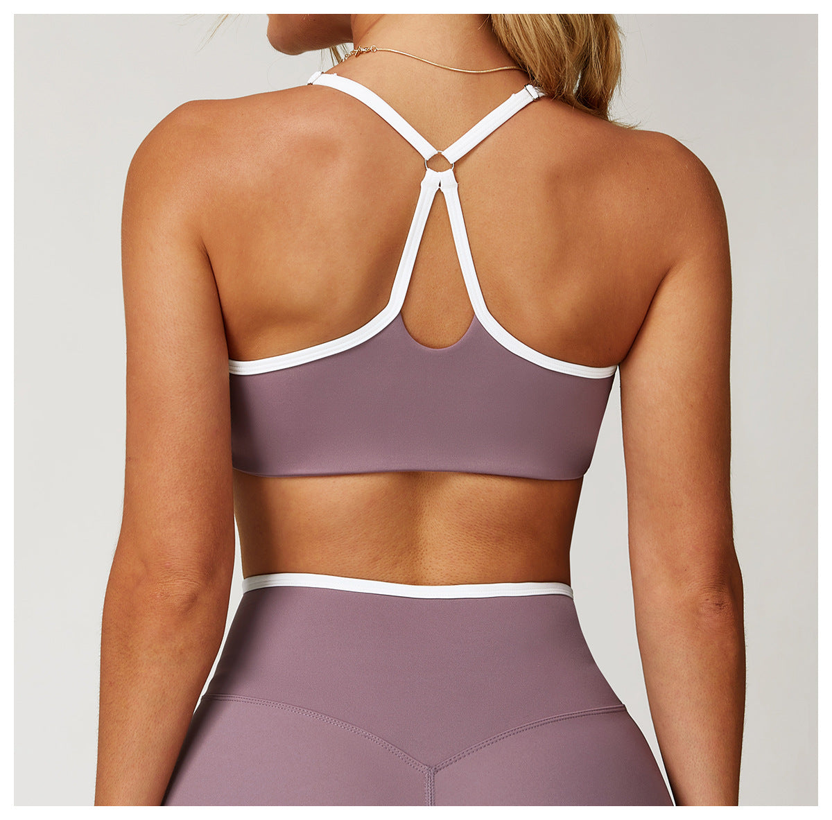 Sollinarry Nude Feel Yoga Bra Hollow Out Cutout out Beauty Back Contrast Color Quick Drying Bra Sports Running Workout Underwear