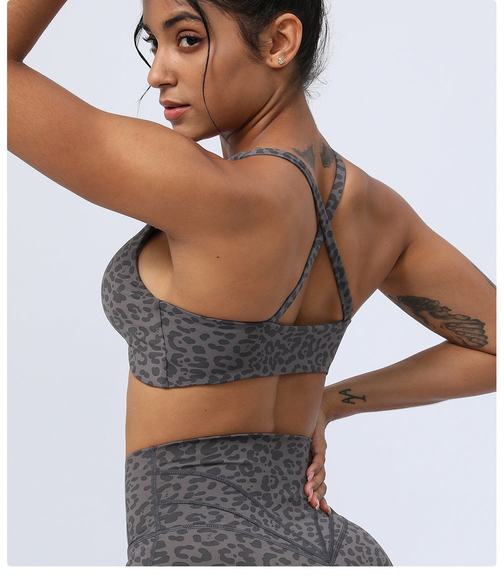 Leopard Print Yoga Clothes Women Twisted Beauty Back Fitness Underwear Outdoor Running Sports Yoga Bra