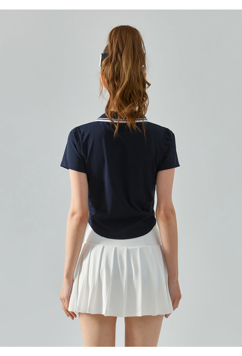 Half Zipper Collared Sports Short Sleeve Women Circular Lower Hem Loose Fitness Top Nude Feel Slim Fit Breathable Yoga Clothes Summer