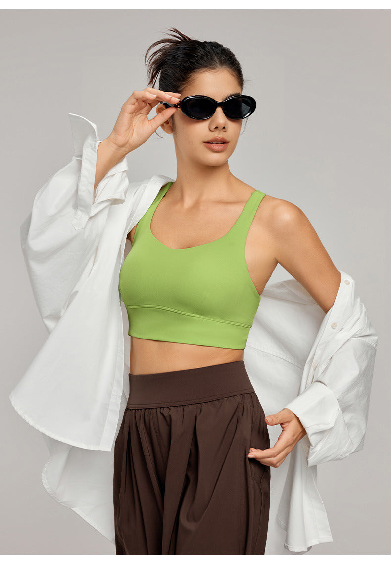 Sexy Crossover Back Beautifying Workout Bra Sports Vest with Chest Pad Non Running Cup Breathable Yoga Vest Top