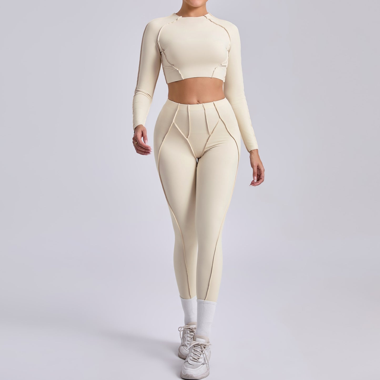 Autumn Sand Three Dimensional Beauty Yoga Two Piece Sets Women Pleated Hip Lifting All Match Yoga Clothes Running Exercise Workout Outfit