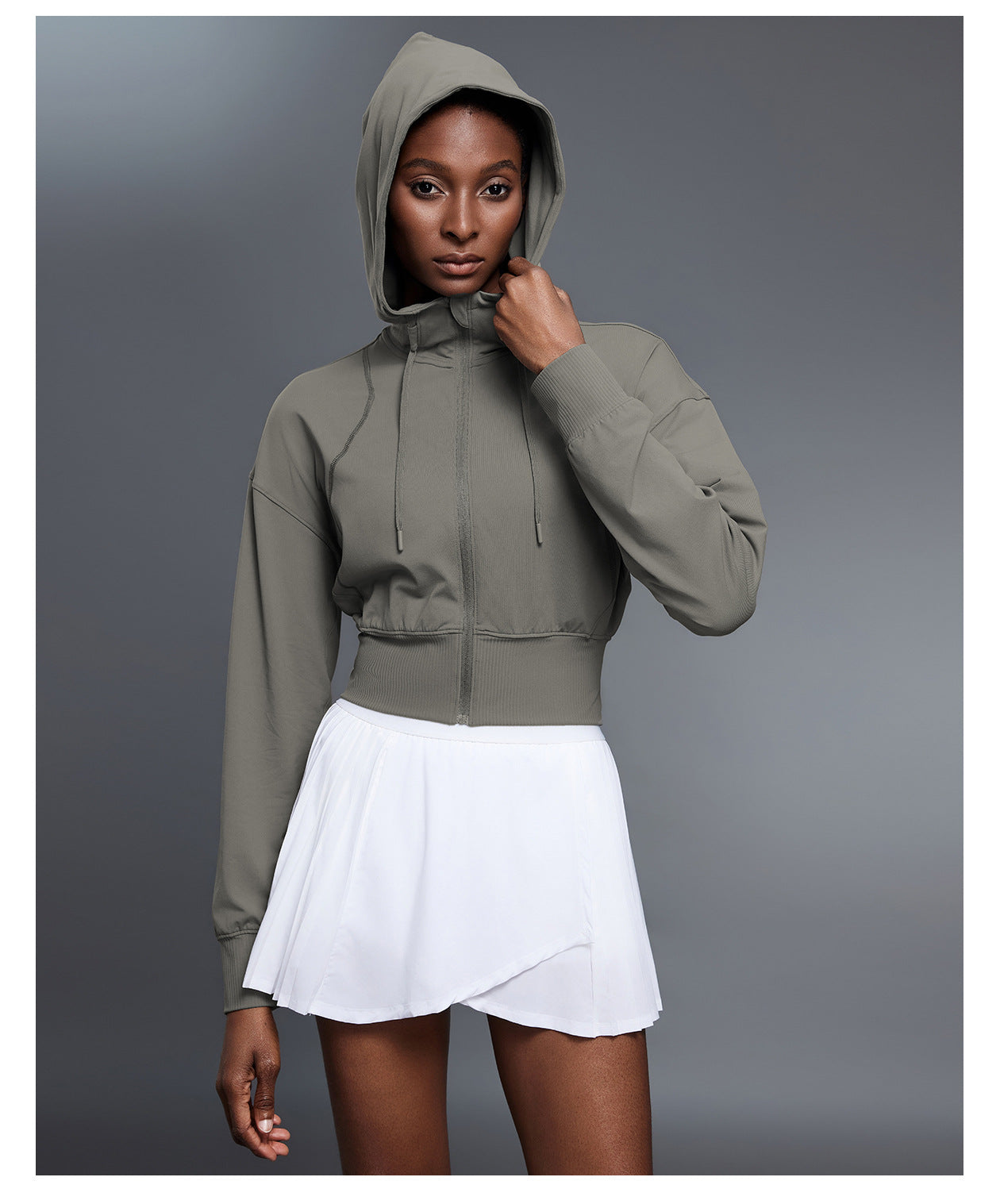 Hooded Sports Jacket Women Short Spring Autumn Waist Cardigan Long Sleeved Top Yoga Workout Clothes Jacket