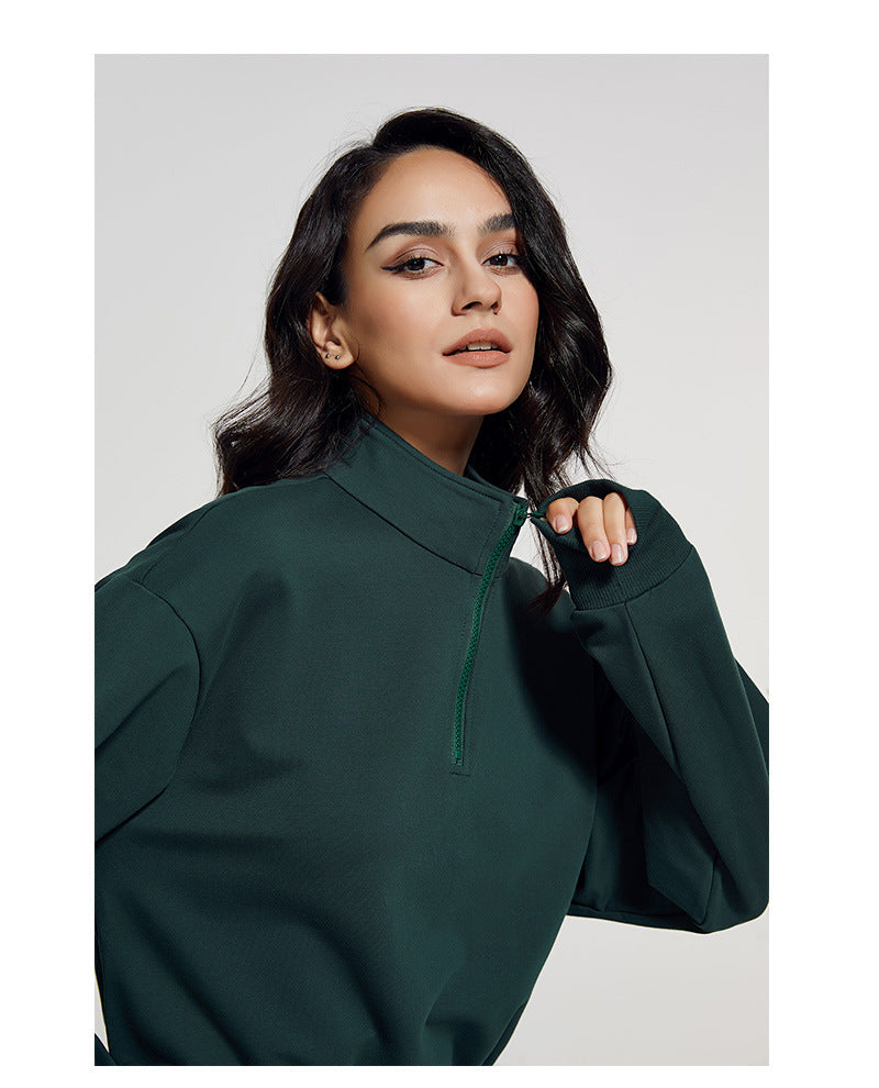 Autumn Long Collar Fitness Sports Sweater Women Loose Zip Drawstring Long Sleeve Yoga Wear Top T shirt