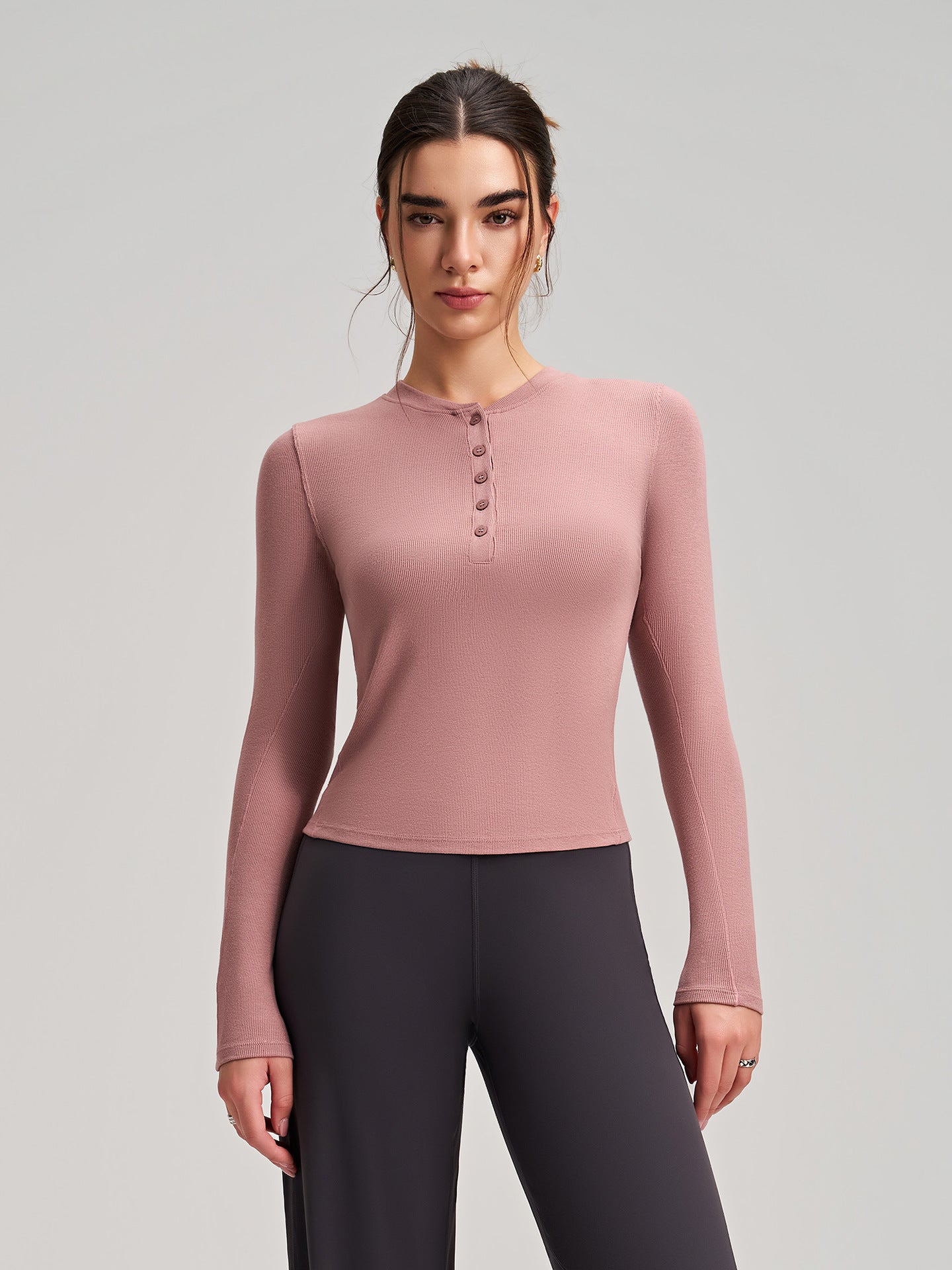 Yoga Long Sleeved Top Slim Fit Slimming Sports Henley Shirt Exercise Yoga Clothes Running Workout Long Sleeve