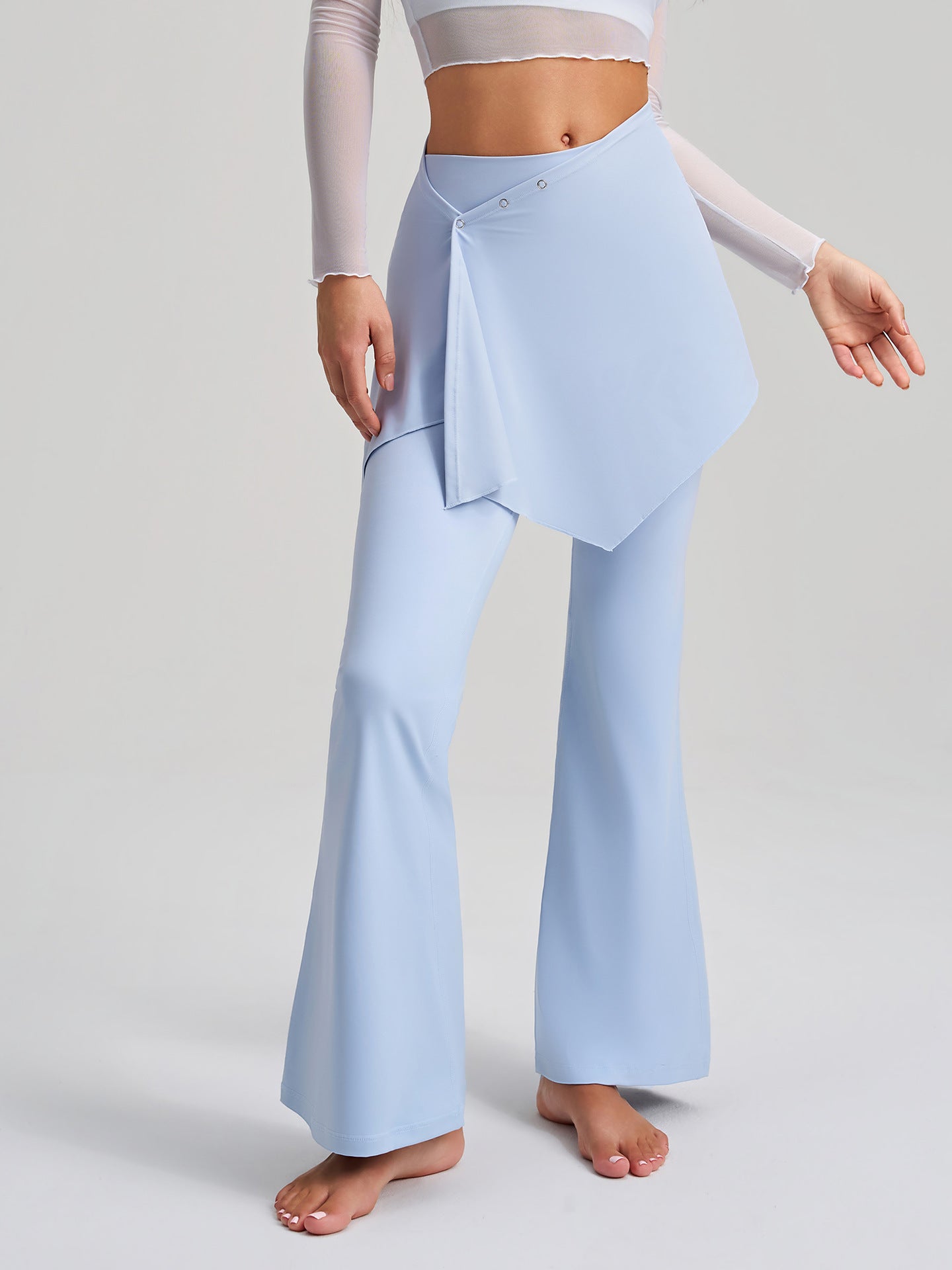 Faux Two Piece Yoga Pants Fart Curtain Detachable Anti Embarrassment Bootcut Trousers Women High Waist Drooping Bell Bottom Pants