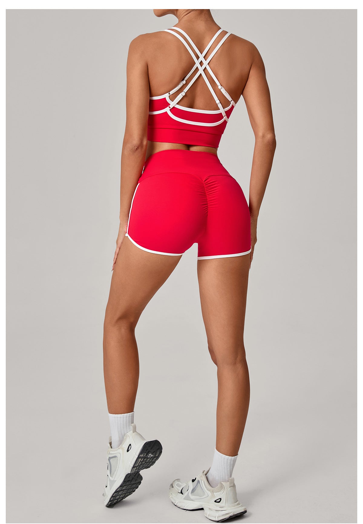 Contrast Color Bra Bum Lift Shorts Two Piece Set Color Matching Skinny Running Fitness Yoga Set