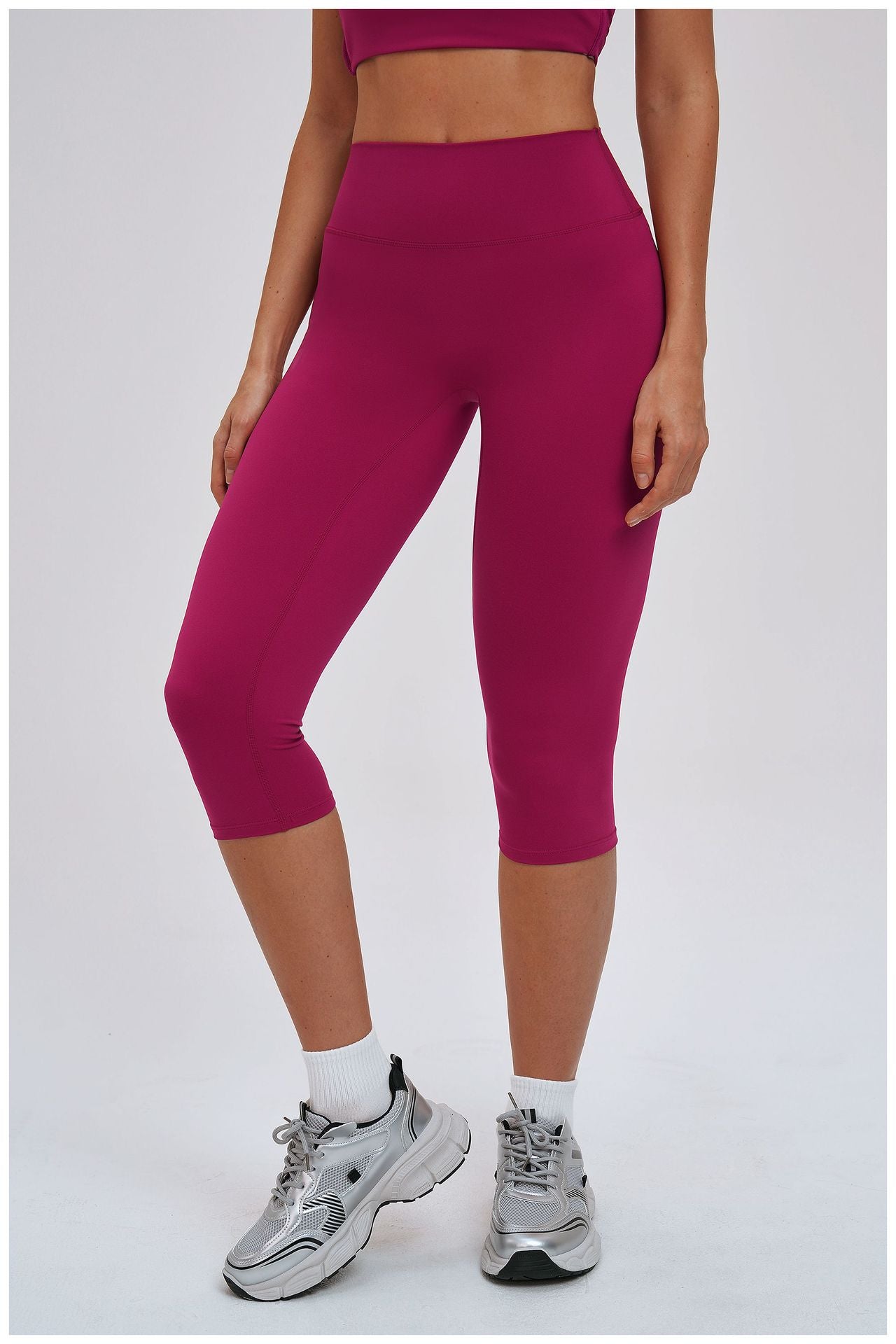 Brushed Yoga Knee Length Pants High Waist Tight Slimming Sports Pirate Shorts Running Outdoors Workout Clothes for Women