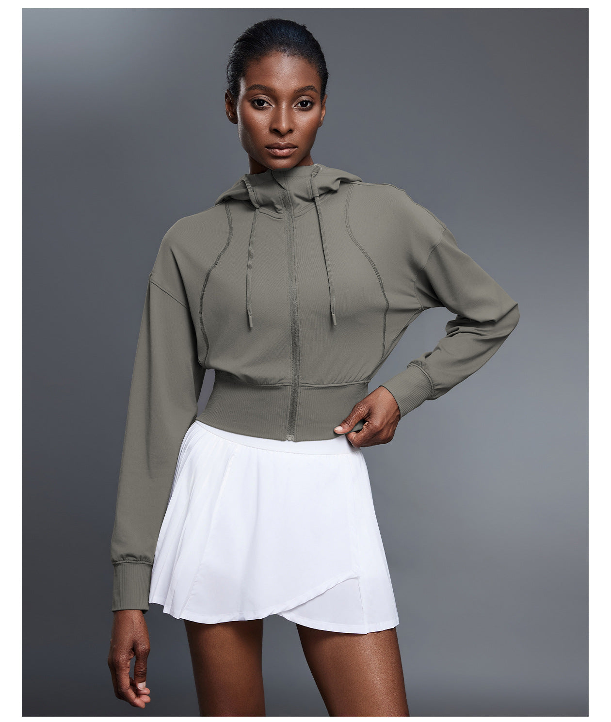 Hooded Sports Jacket Women Short Spring Autumn Waist Cardigan Long Sleeved Top Yoga Workout Clothes Jacket