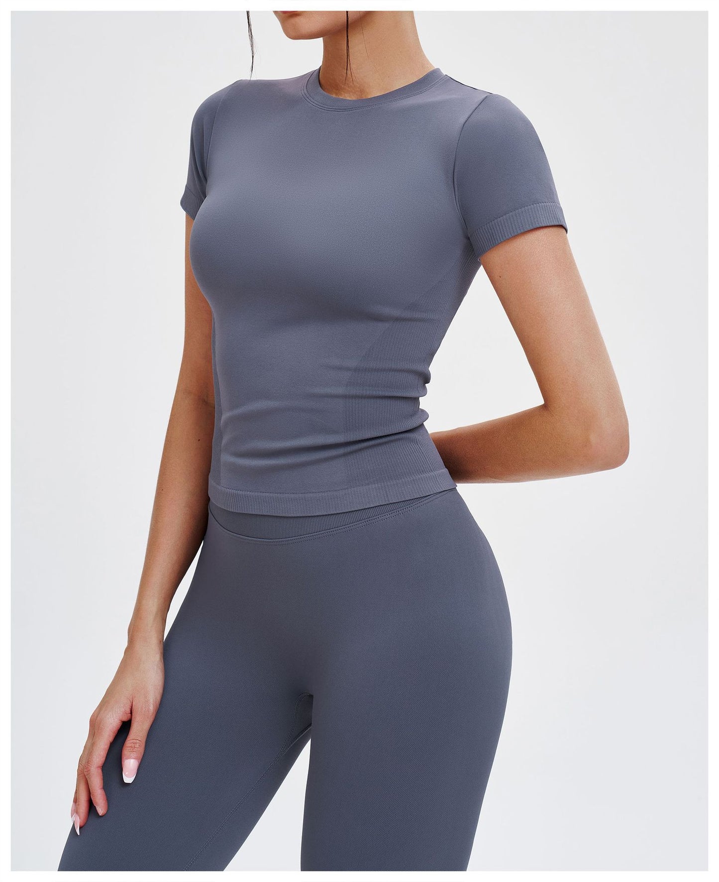 Seamless Yoga Short Sleeve round Neck Comfortable Sports Tight Yoga T shirt Outdoor Running Top