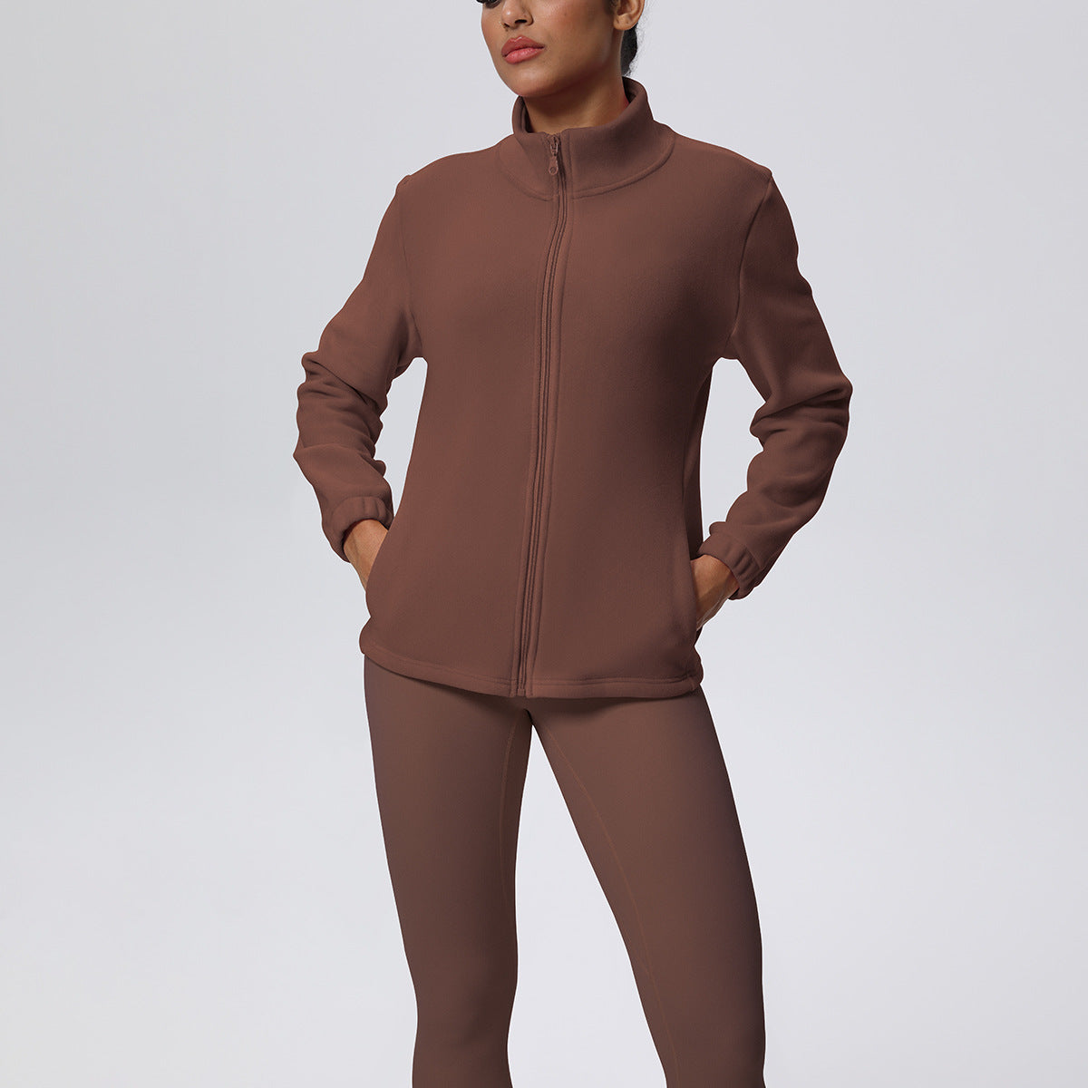 Skinny Yoga Pants High Waist Hip Lift Nude Feel Sports Long Sleeve Zipper Fleece Padded Coat Workout Clothes Yoga Suit