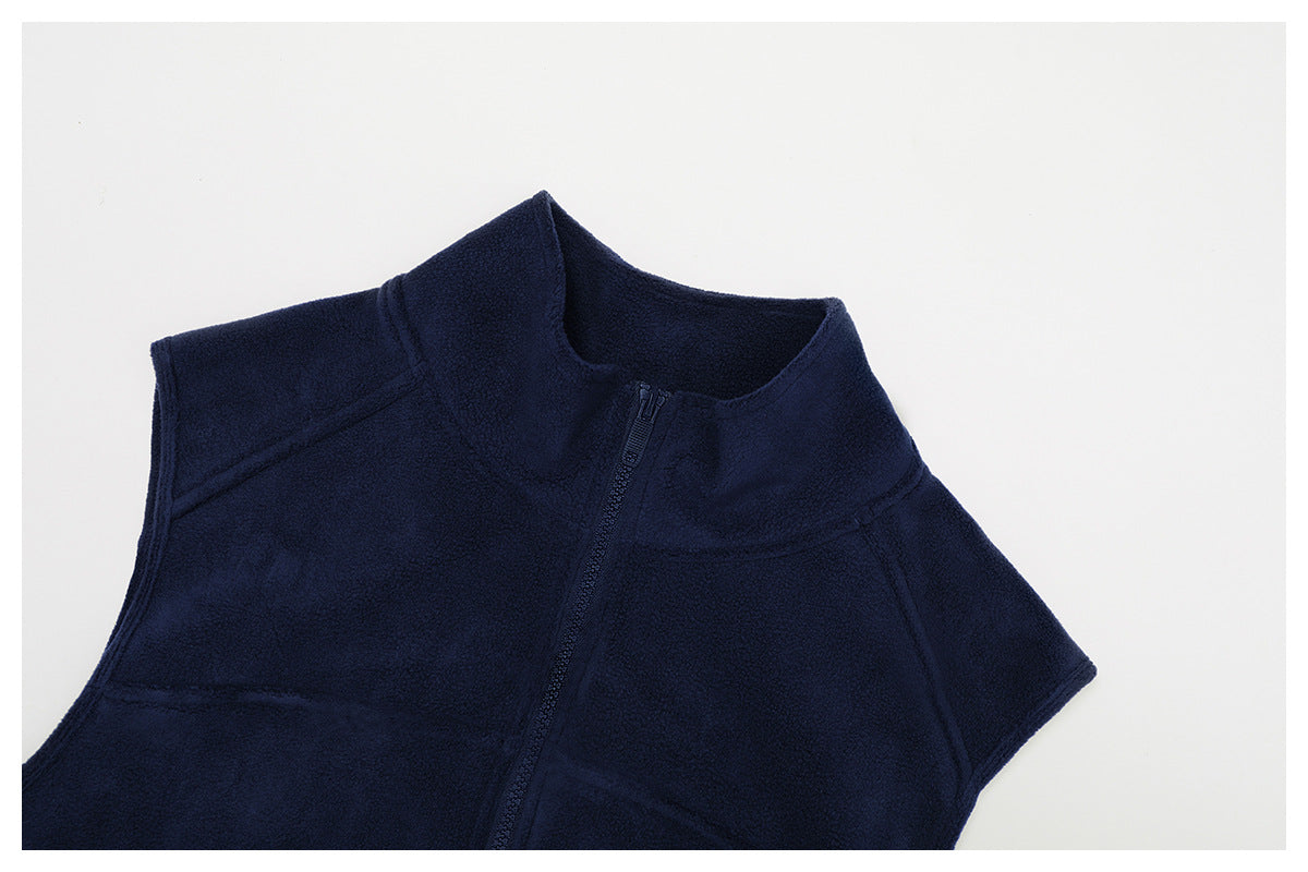 Turtleneck Autumn Winter Velvet Vest Sleeveless Outer Wear Zipper Sports Vest Outdoor Running Top