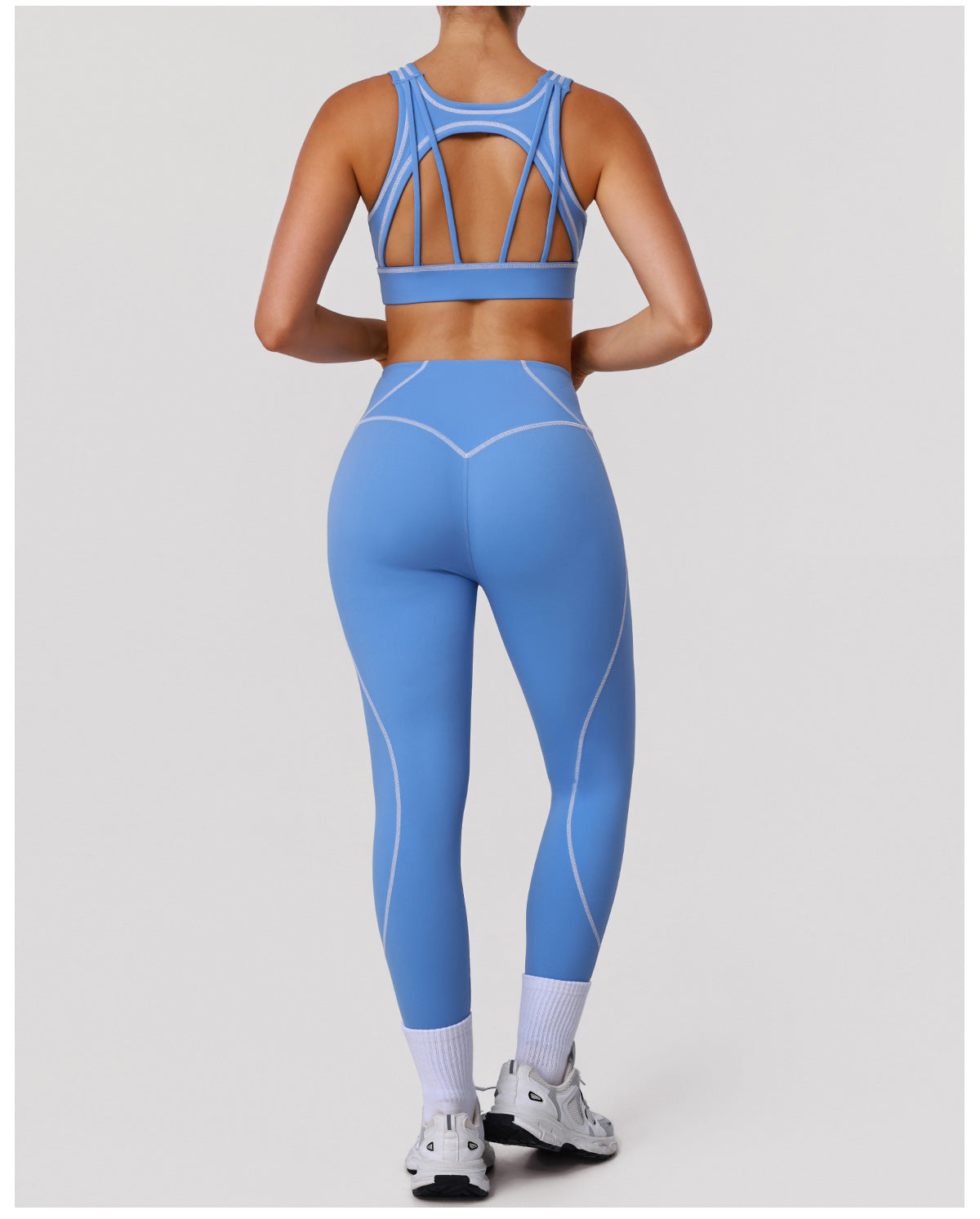 High Strength Nude Feel Contrast Color Yoga Two Piece Sets Sports Training Tights Shockproof Bra Fitness Running Outfit