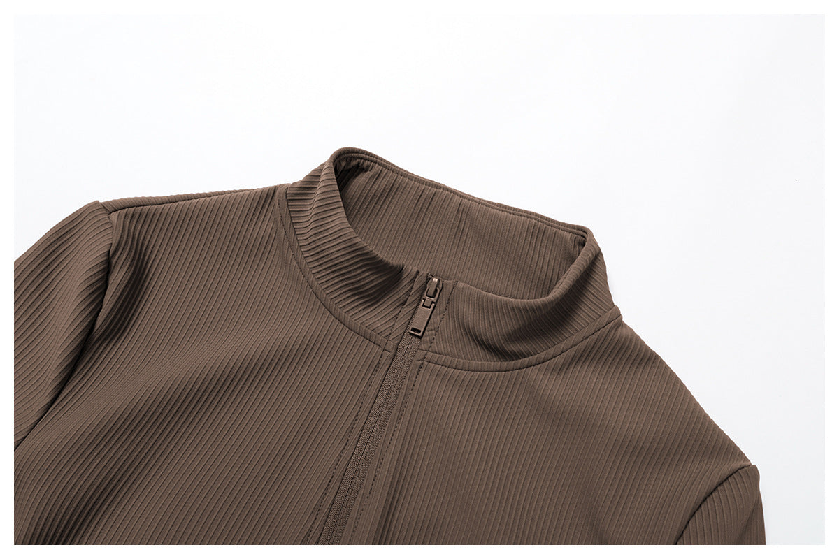 Sollinarry Thread Stand up Collar Slim Fit Yoga Jacket Slimming Outdoor Windproof Top Running Sports Fitness Jacket