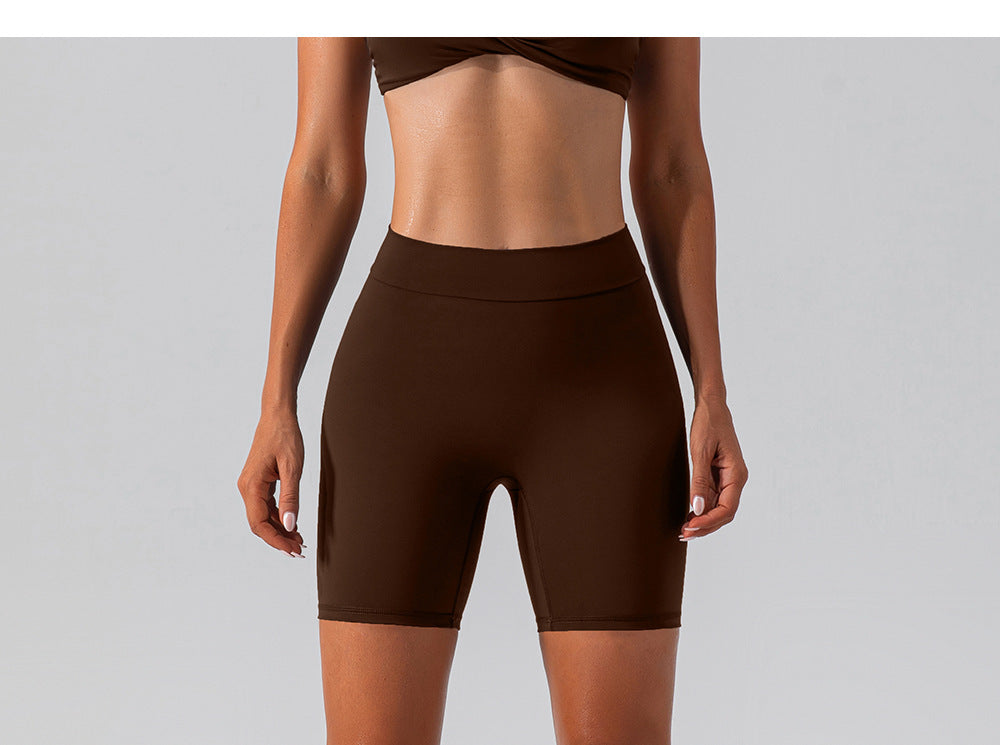 Elastic Brushed Yoga Pants Hip Lift Belly Shaping Slim Fit Fitness Pants Outer Wear Running Exercise Shorts Women