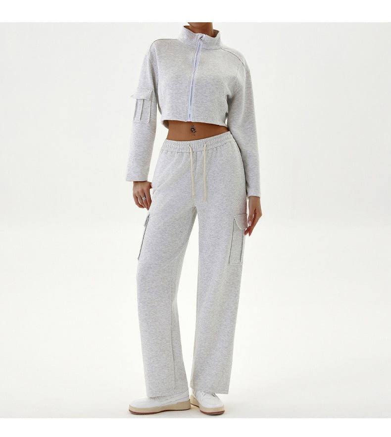 Women Autumn Winter Workwear Casual Sports Sets Loose Jogging Yoga Clothes with Zipper