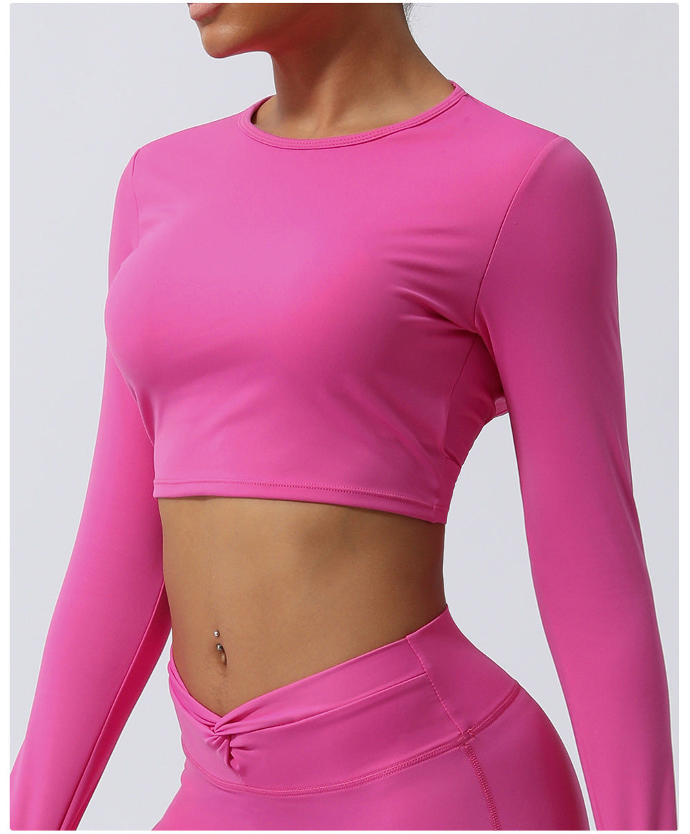 Spring Nude Feel Hollow Out Cutout Out Beauty Back Sports Top Twisted Short Yoga Clothes With Chest Pad Long Sleeve T Shirt Workout Clothes
