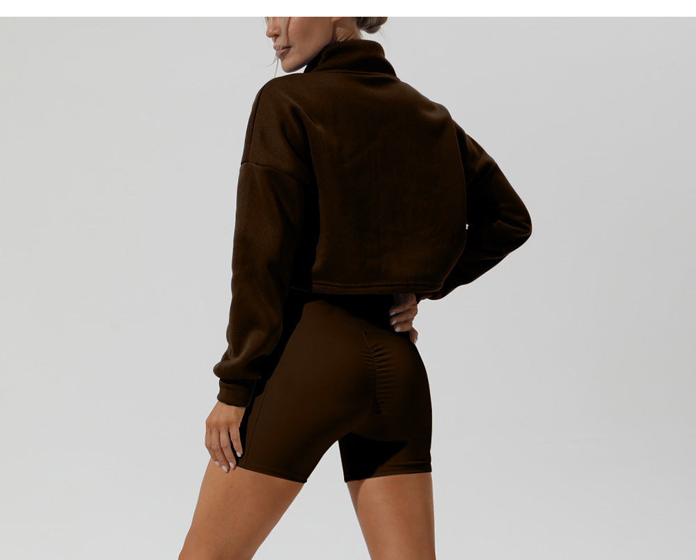 Outdoor Sports Long Sleeved Sweater Women Autumn Winter Stand Collar Loose Thickening Keep Warm Casual Zip Coat