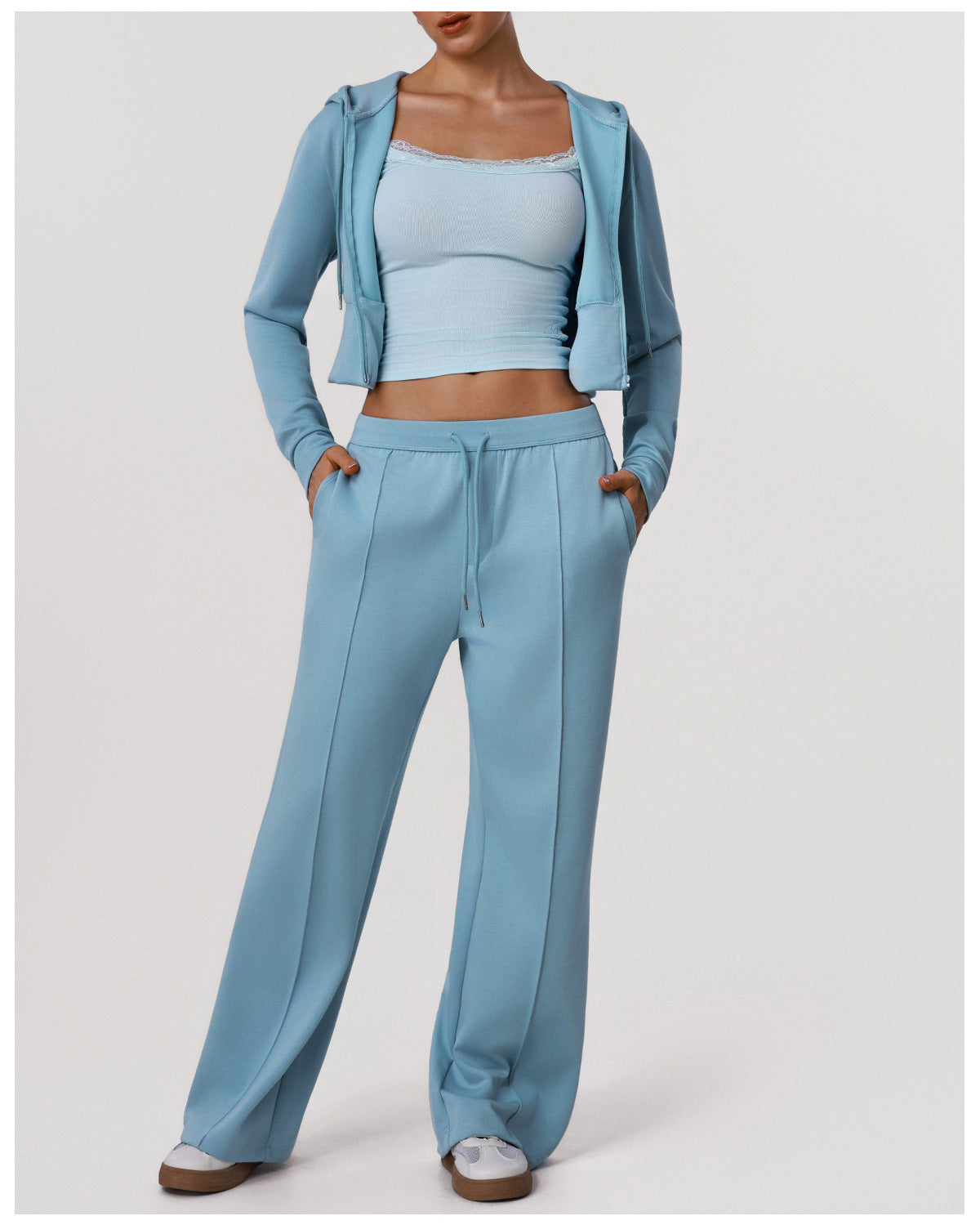 Sports Wide Leg Pants Women Autumn Winter Hooded Long Sleeve Top Yoga Clothes Coat Fitness Two Piece Sets