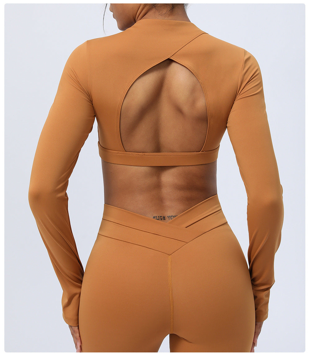 Hollow Out Cutout Out Beauty Back Yoga Clothing Top Long Sleeves Cropped Sports T Shirt Tight Workout Clothes Top Women