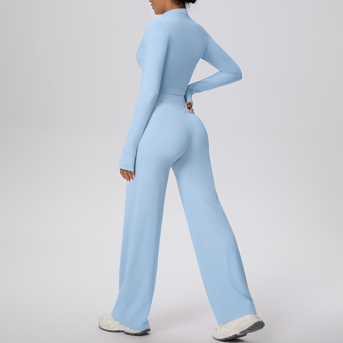 Micro Brushed Solid Color Zipper Jacket Sports Long Sleeve Running Baggy Straight Trousers Fitness Yoga Wear Suit Women