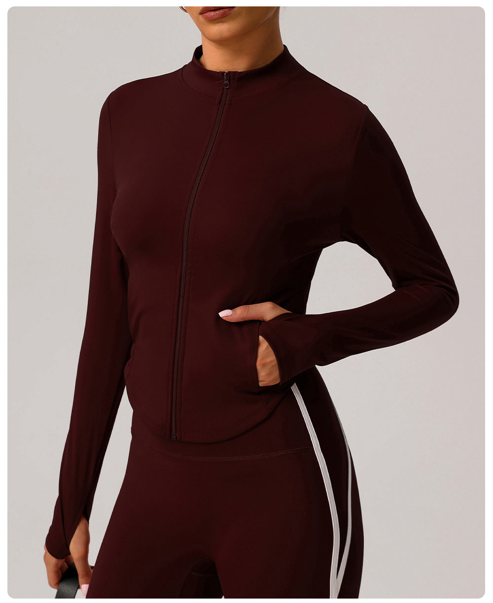 Small Stand Collar Yoga Clothes Women Slim Jacket Windproof Zipper Top Pocket Sports Running Tight Jacket
