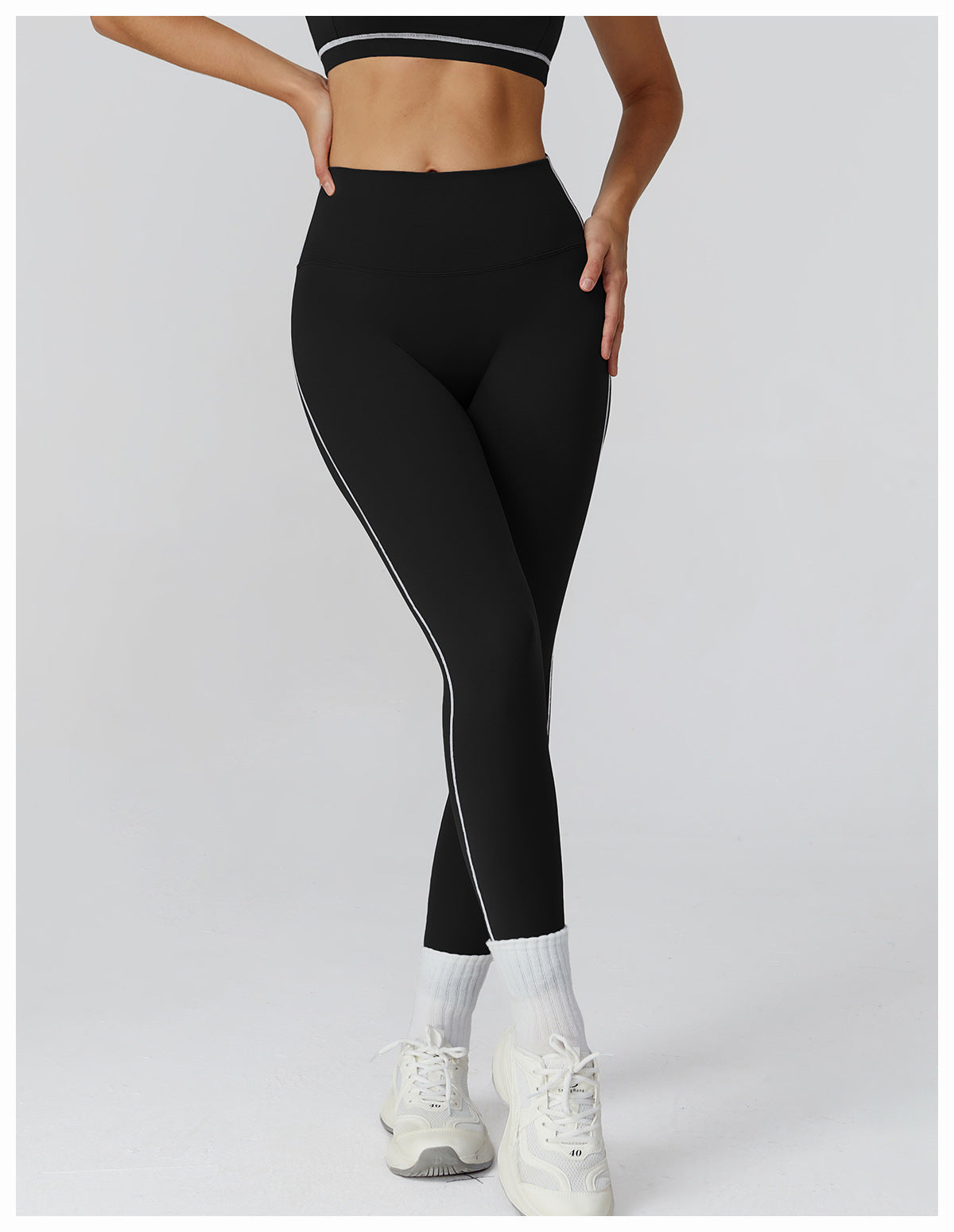 Sollinarry Contrast Color Brushed Yoga Trousers High Waist Tight Trousers Outdoor Cycling Running Exercise Workout Pants