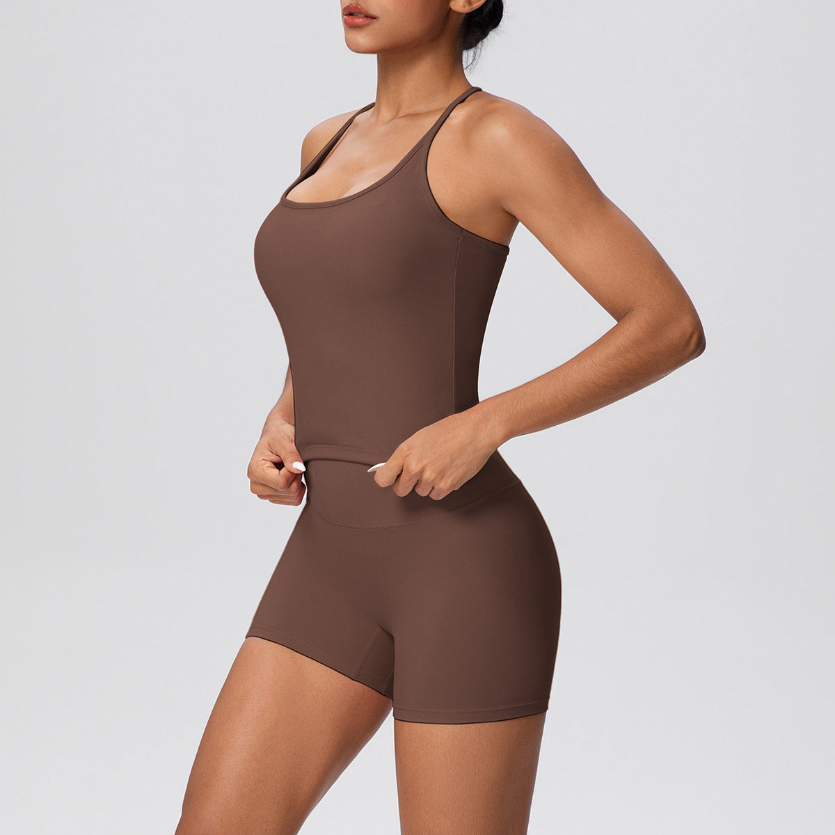 Solid Color Skin Friendly H Shaped Beauty Back Sports Vest Yoga Shorts Tight Leggings Fitness Yoga Wear Set