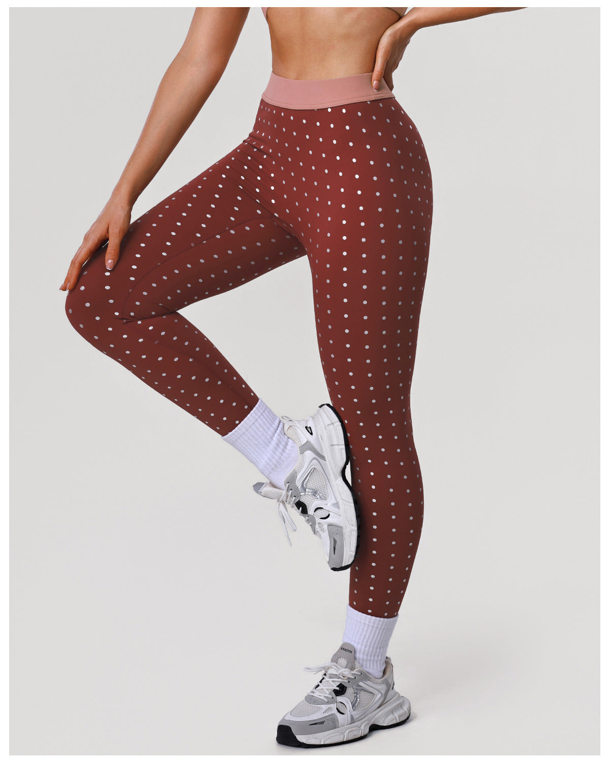 Nude Feel High Elastic Polka Dot Printed Yoga Leggings Outdoor Training Running Hip Raise Sports Ninth Pants