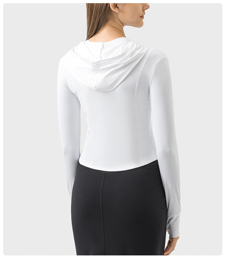Outdoor Sports Upf50 Water Cooled Ice Sensitive Hooded Raw Yarn Sun Protection Clothing Cream Sweet Girl Short Slim Coat