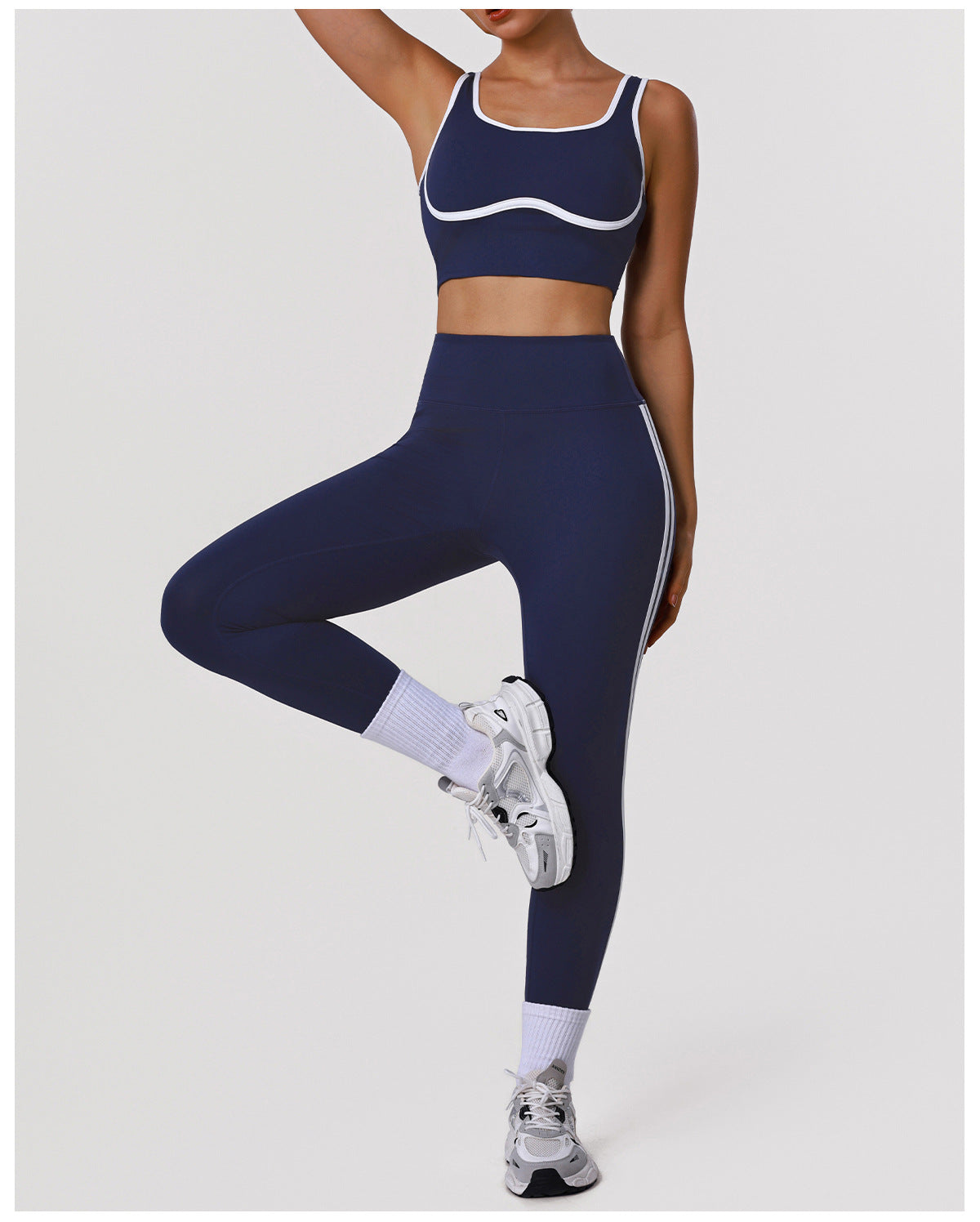 Contrast Color Striped Fitness Yoga Two Piece Sets High Elastic Shockproof Bra Hip Lift Belly Shaping Tights Sportswear