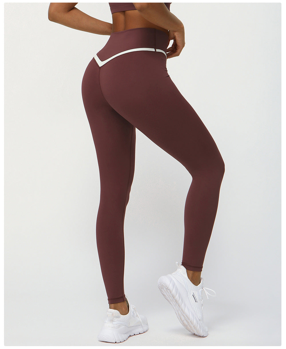Body Shaping Hip Lifting Yoga Pants Contrast Color Cross V Waist Tight Sports Pants Women Outdoor Running Workout Ankle Length Pants