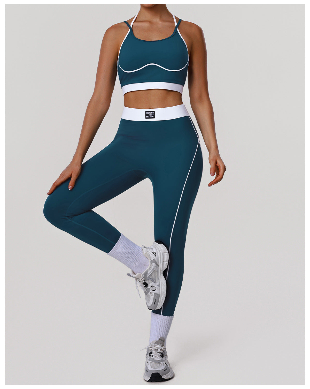 Color Matching Yoga Clothes Thin Strap Backless Shaping Bra Hip Raise Skinny Cropped Pants Exercise Workout Two Piece Sets