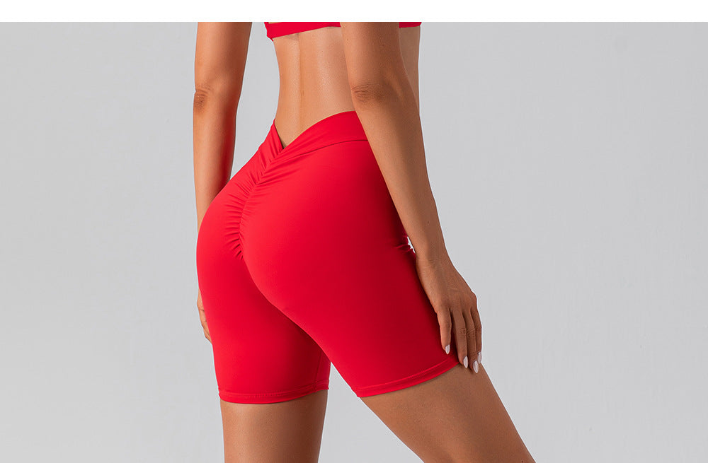 Elastic Brushed Yoga Pants Hip Lift Belly Shaping Slim Fit Fitness Pants Outer Wear Running Exercise Shorts Women