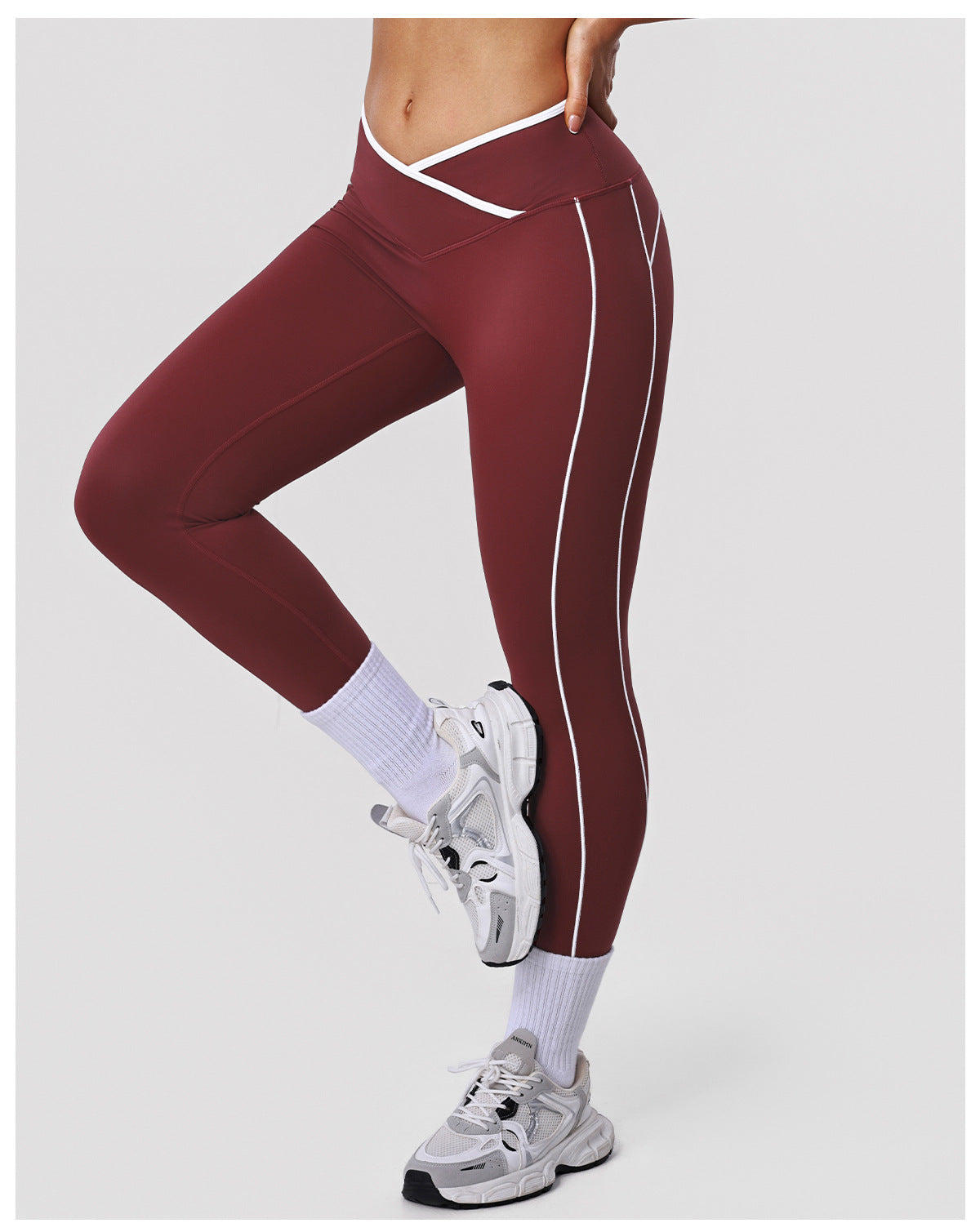 Contrast Color Cross High Top Sports Leggings Peach Hip Raise Yoga Ninth Pants Outdoor Workout Clothes Women