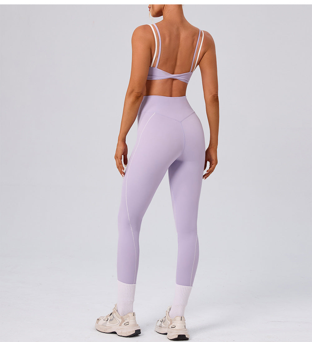 Women Clothing Street Workout Top Sports Faux Two Piece Contrast Color Sling Yoga Bra Vest